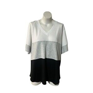 Jane + Delancey Tunic Top Womens 2X Colorblock V-Neck Short Sleeve White